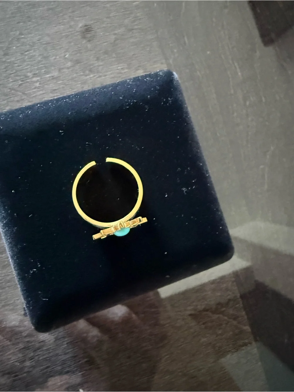 Gold-Tone Sunburst Ring with Green Stone